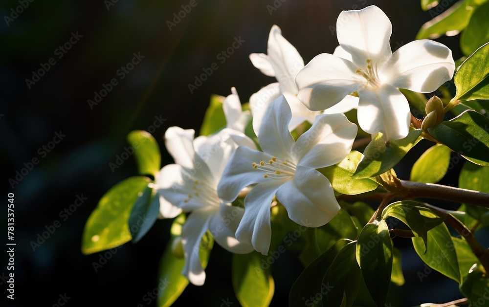 Sunbeam shining through white flowers Sunbeam shining through white flowers