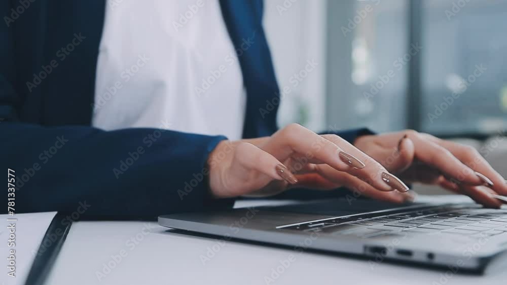 Woman working with laptop at table indoors, closeup Woman working with laptop at table indoors, closeup