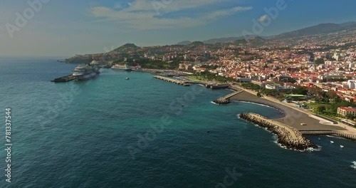 Wallpaper Mural Incredible drone view of the sunny tourist city of Funchal, the capital of the island of Madeira, Portugal. A tourist island where cruise ships call and a large number of tourists come all year round Torontodigital.ca