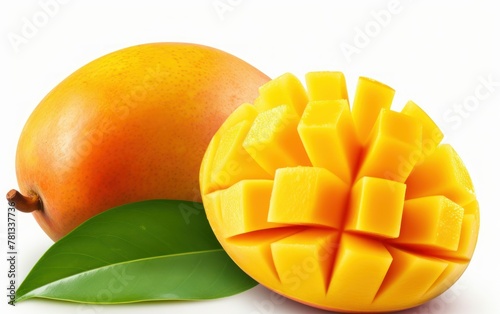 Whole mango with artistic cut section