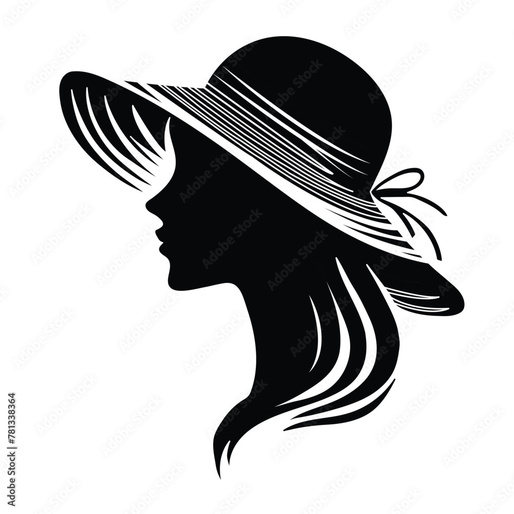 Vector illustration of a black woman's head silhouette with hat on ...