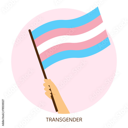 Hand holding transgender pride flag