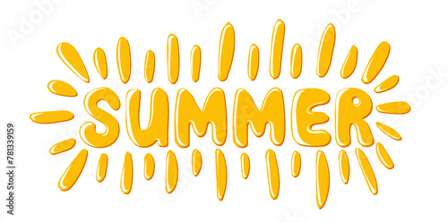 Summer. Motivation quote with sun rays. Hand drawn lettering. Summer decorative element for banners, posters, Cards, t-shirt designs, invitations. Vector illustration