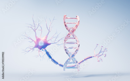 DNA and biology nerve cell background, 3d rendering.