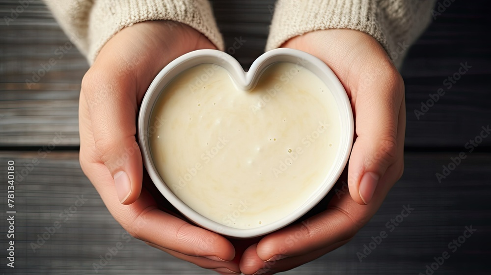 Heart-shaped cup of coffee in hands Heart-shaped cup of coffee in hands