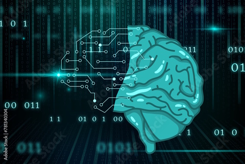 Illustration de l'intelligence artificielle vue de gauche : la technologie en lien avec le cerveau humain photo