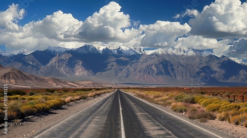 Cinematic road landscape. Humahuaca valley, Altiplano, Argentina. Misty road.