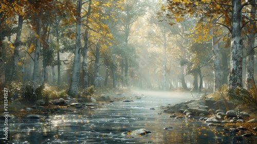 Tranquil Woodland Stream in Autumn Embrace A Serene Escape into the Heart of Nature s Whispers