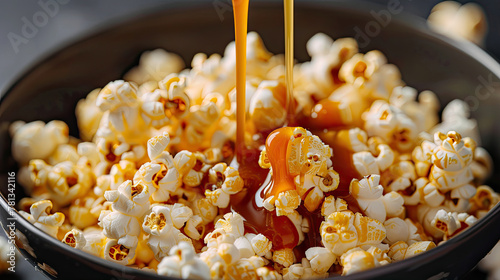 caramel popcorn in a bowl 