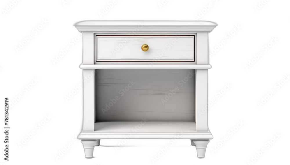 White wooden nightstand with a drawer and open shelf White wooden nightstand with a drawer and open shelf