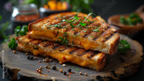 Delicious Grilled Cheese Sandwich on Wooden Board