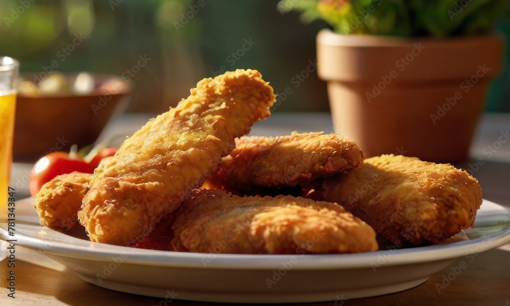 Fried chicken on white plate isolated on table Looks delicious and has a yellow gold color. Fried chicken on white plate isolated on table Looks delicious and has a yellow gold color.
