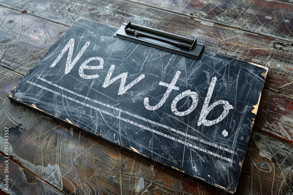 Obraz premium A chalkboard with the phrase New Job, conveying a message of career change or new beginnings