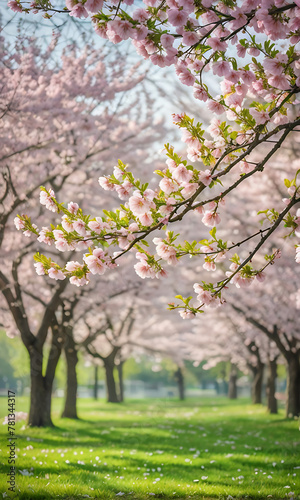 The cherry blossoms bloom beautifully