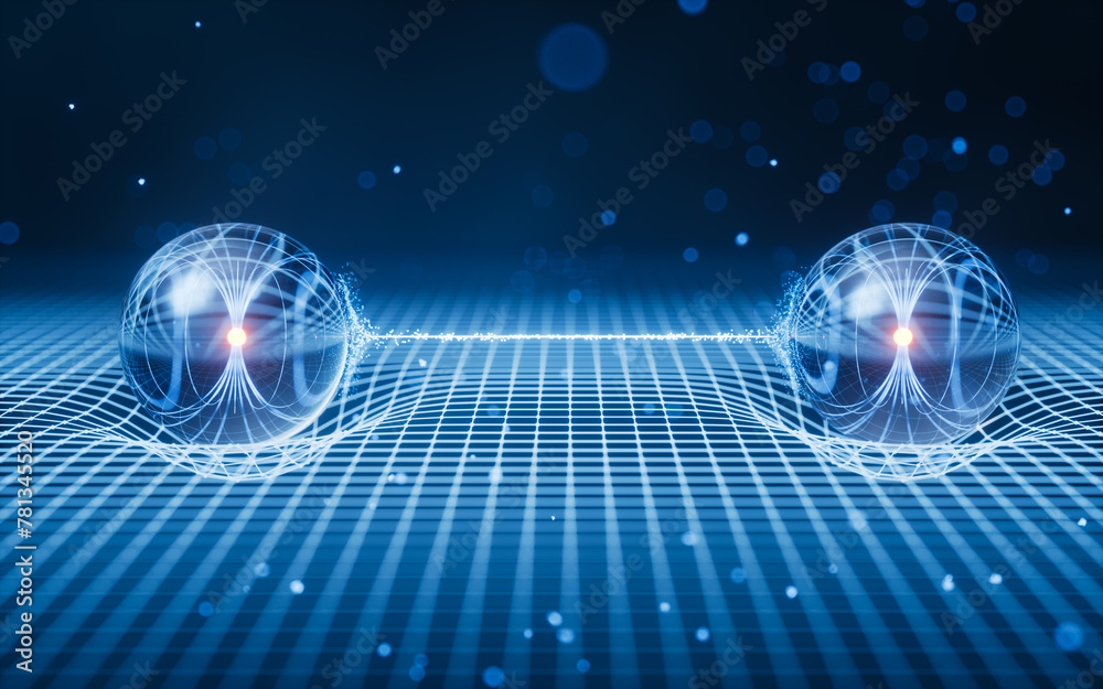Physics quantum and quantum entanglement, 3d rendering.