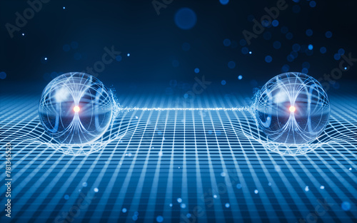 Physics quantum and quantum entanglement, 3d rendering.