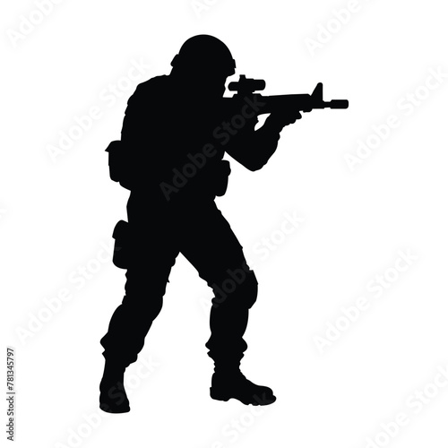 silhouette of soldier with rifle on white
