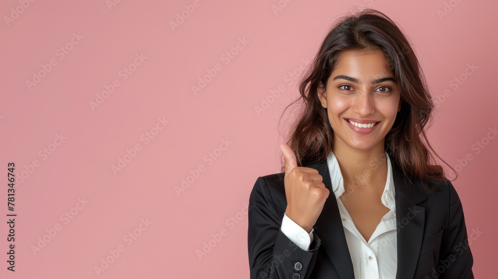 Indian businesswoman thumb up smile for success achievement performance Indian businesswoman thumb up smile for success achievement performance