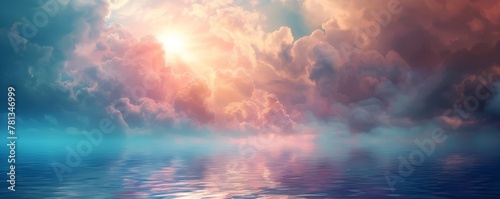 View of sunset on blue sky with clouds. Nature beauty concept