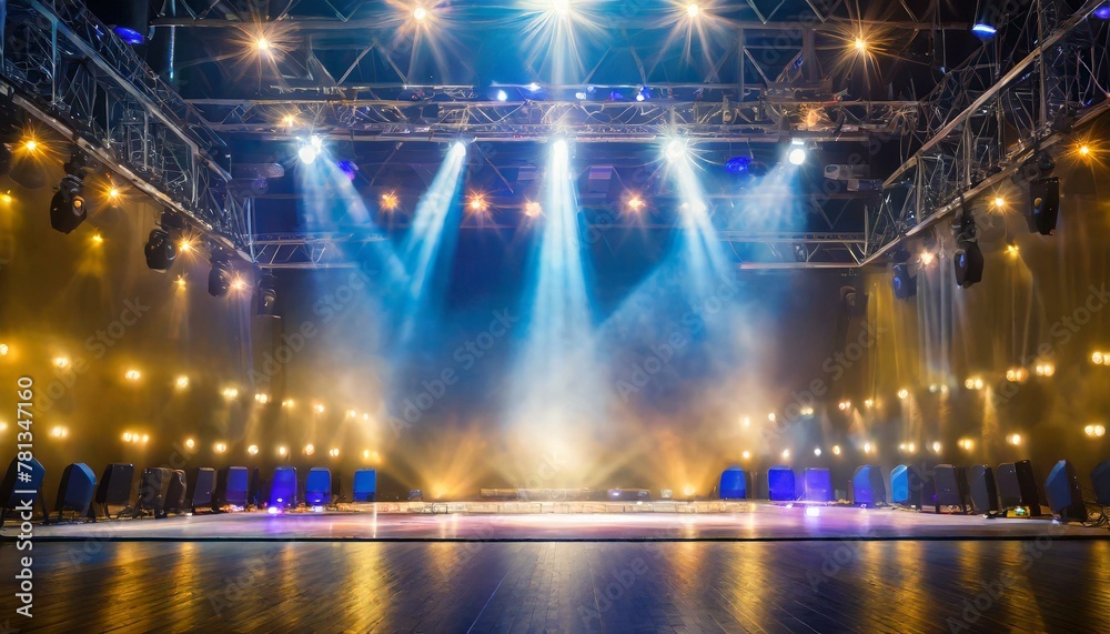 colorful stage background with spotlights and lighting effects