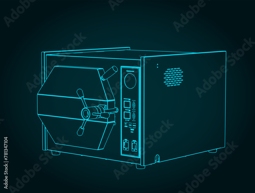 Autoclave sterilizer lab equipment isometric blueprint