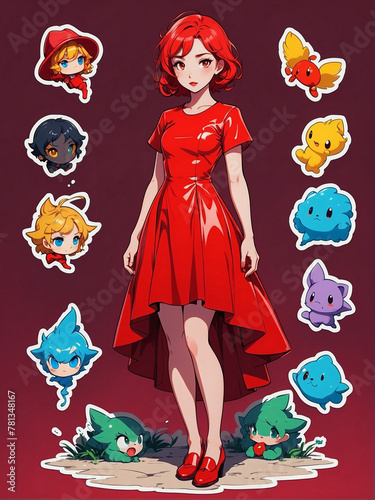Stylish Anime Girl in Red Dress