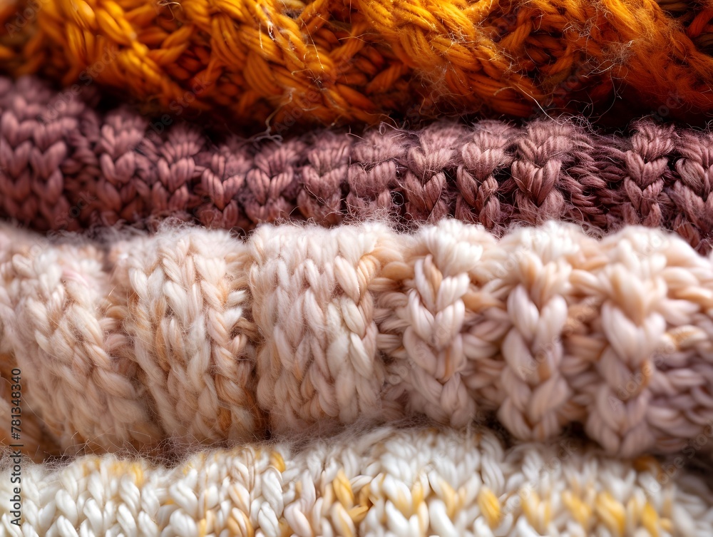 Close up woolen clothes with pastel and warm colors background Close up woolen clothes with pastel and warm colors background
