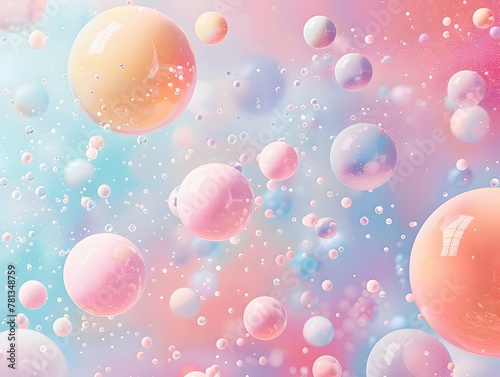 Design an abstract background with floating spheres in pastel colors