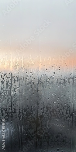 A light gray gradient background with frosted glass effect, fog on the window surface, fogged glass that gives a glimpse of what is on the other side. Misted window, drops
