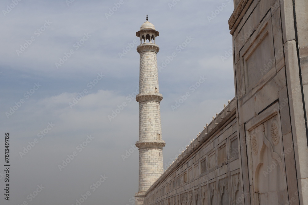 Fototapeta premium Agra, India - 16 March 2024, left minaret of the Taj Mahal