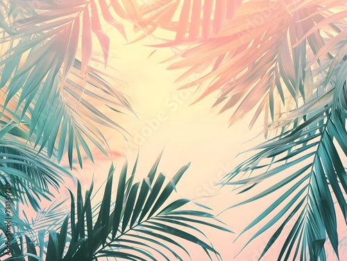 Tropical palm leaves from above pastel color Backdrop
