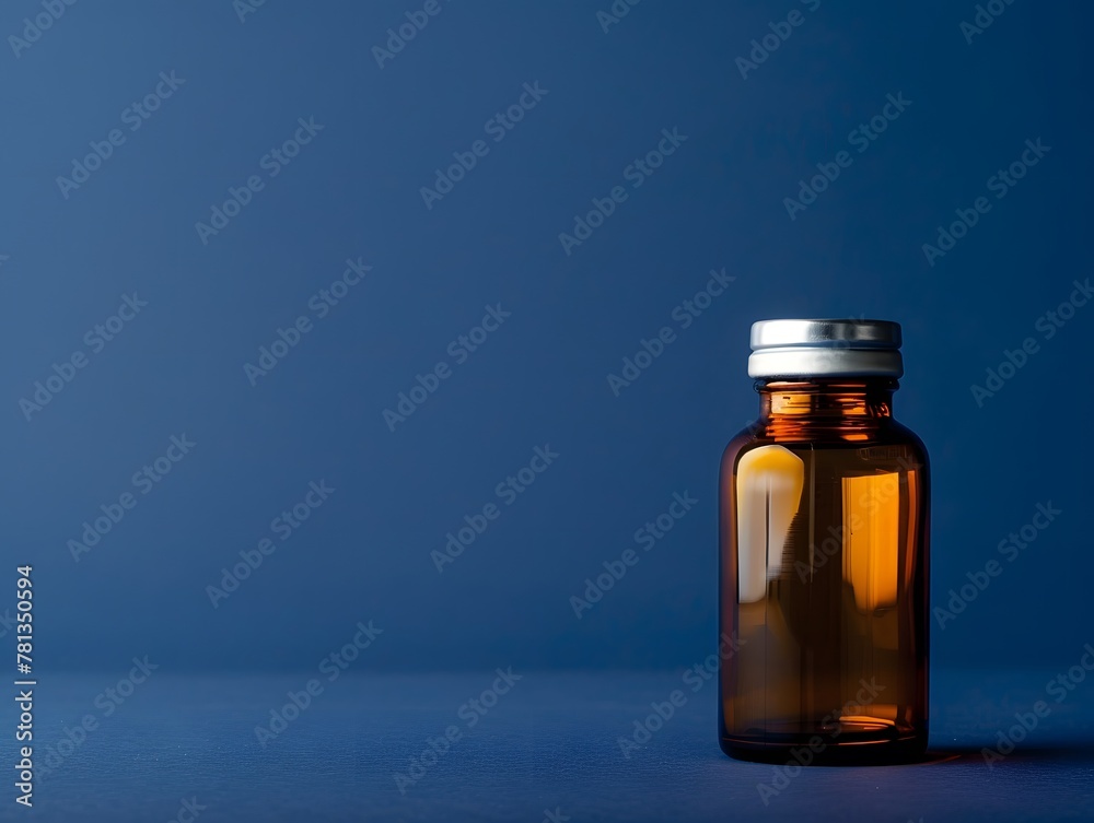 Medicine bottle isolated on navy blue background copy space for text Medicine bottle isolated on navy blue background copy space for text