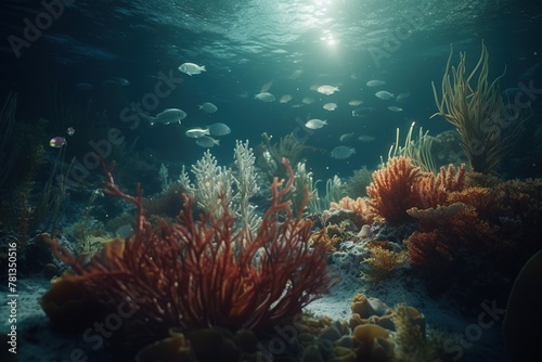 Underwater world with orange corals © marikova