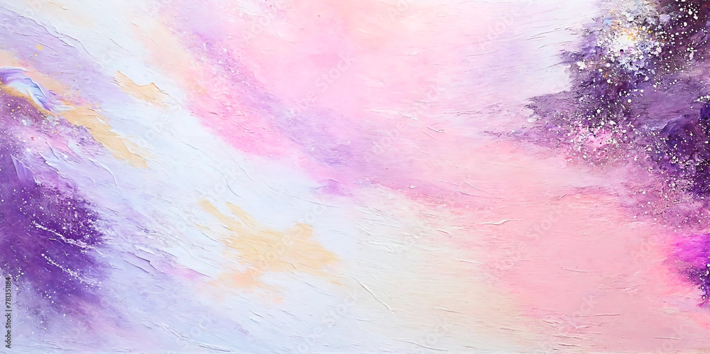 Colorful abstract sparkling pastel purple, yellow and pink in the style of painting on canvas. Can be used as background. Banner format.