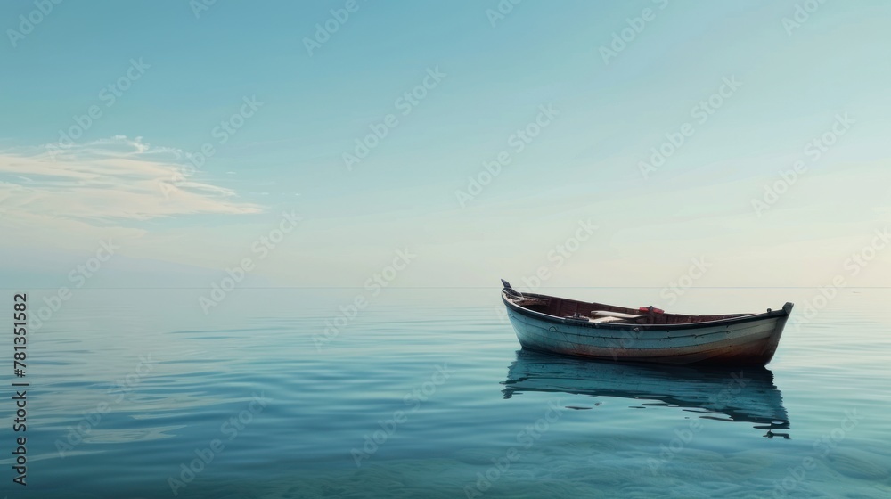 Lonely boat in a calm sea for background