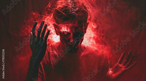 Slender demon, fashion capture, dynamic illumination, eye hands, distended torso