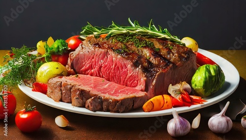 Een biefstuk van een bord gesneden photo