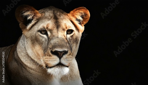 A lioness on a black or dark background with a gradient effect.
