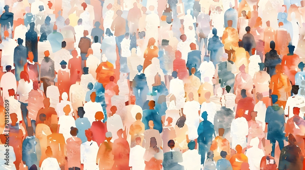 Fototapeta premium silhouette of people walking on the street diversity crowd