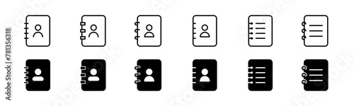 Phone book icon set. Line and glyph contact book. Phone book set