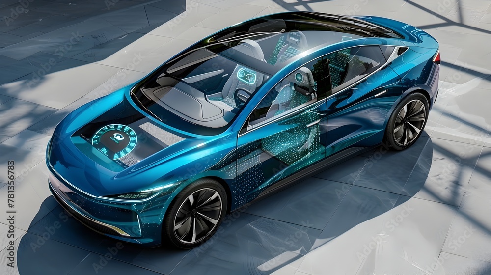 Sleek and Transparent Electric Vehicle with Futuristic Autonomous Technology