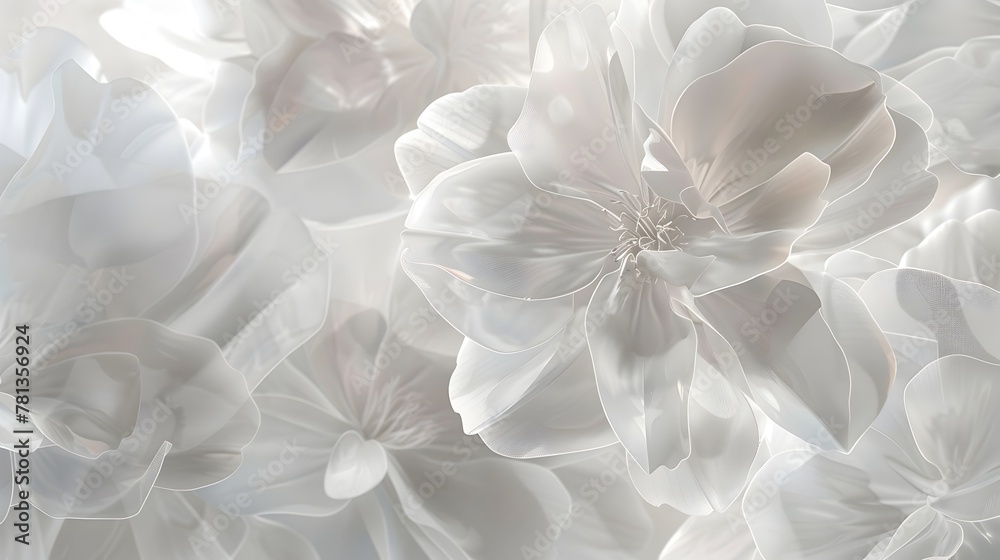 Elegant and Serene 3D Floral Wallpaper in Transparent and Overlapping Patterns Creating a Calming and Ethereal Effect