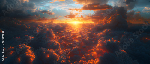 64k, 8k widescreen, 21:9, cloud skyscape, Fiery Sky and Water Blend, A captivating scene merging of fire and water against a backdrop of azure sky and billowing clouds, evoking a mesmerized nature © SJarkCube