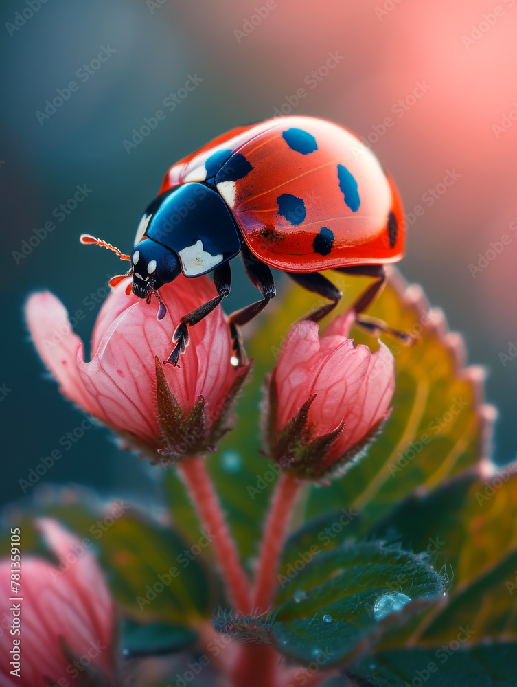 Fototapeta premium Ladybug on flower in the sunlight