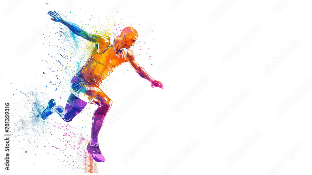 Colorful watercolor of athlete doing long jump in athletic game competition