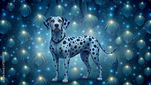Dalmatian against the glow background 