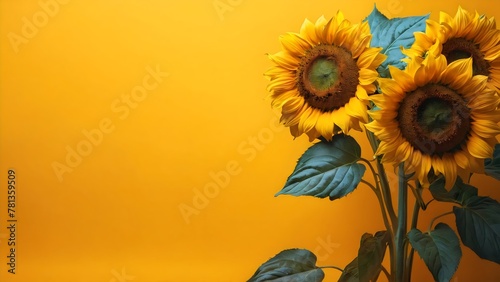 Sunflowers on yellow summer background with copy space