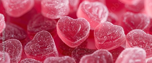 Pink candy hearts, patterned background,sweet red heart shaped gummy,Valentine's Day,