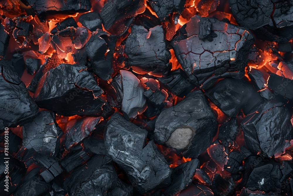 Intense red and black hues show burning coals in a fire, face blurred out Intense red and black hues show burning coals in a fire, face blurred out