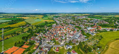 Die Stadt Neresheim im Härtsfeld in Ostwürttemberg im Luftbild photo